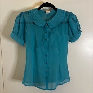 Sans Souci Vintage Inspired Turquoise Blouse